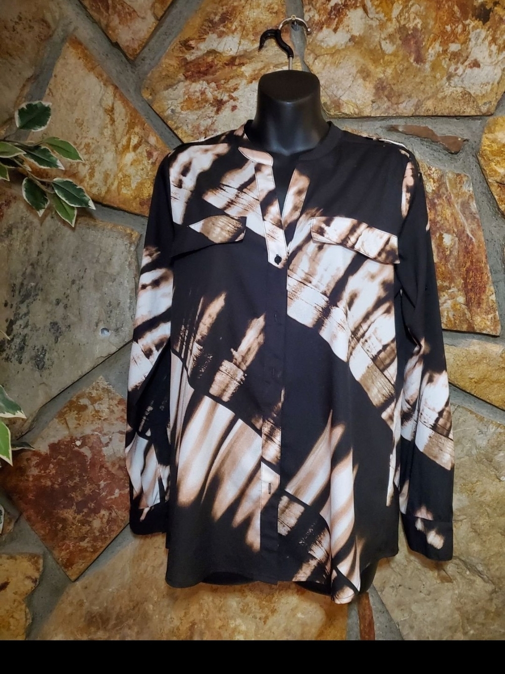 Calvin Klein Black and Cream Tie-Dye Button-Down Shirt